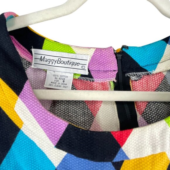 Maggy Boutique 980s Colorful Mardi Gras Pattern Short Sleeve Sheath Dress Size 8 - Picture 3 of 10